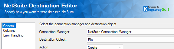 NetSuite Destination configuration for File object